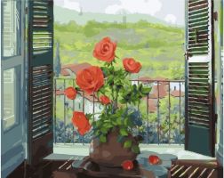 Иллюстрация Картина по номерам 40х50 см/ Розы у открытого окна