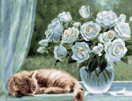 Иллюстрация Картина по номерам 40х50 см/ Кот и розы GХ 24633