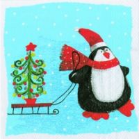 Иллюстрация Веселый пингвин с ёлкой - салфетка 33х33 см для декупажа