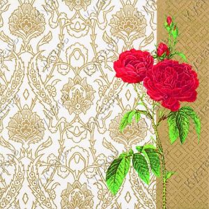 Иллюстрация Викторианский узор и роза в золотом - салфетка