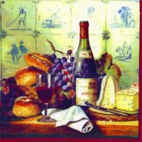 Иллюстрация Вино и сыр на красном - салфетка 33х33 см для декупажа