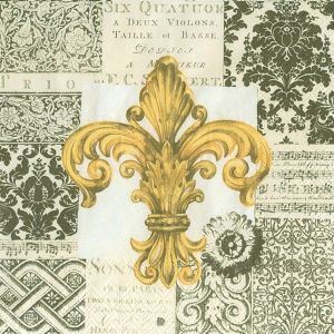 Иллюстрация Геральдическая лилия в бело-золотом - салфетка 33х33 см для декупажа