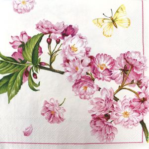Иллюстрация Цветы вишни на белом - салфетка 33х33 см для декупажа
