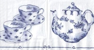 Иллюстрация Чай для двоих в бело-голубом - салфетка 33х33 см для декупажа