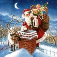 Санта Клаус с подарками на крыше - салфетка 33х33 см