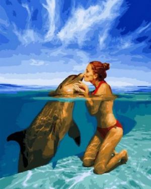Иллюстрация Картина по номерам 40х50 см/ Поцелуй с дельфином GХ 28975