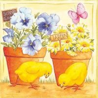 Иллюстрация Цыплята и цветы - салфетка 33х33 см для декупажа
