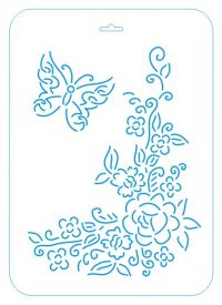 Иллюстрация Трафарет Vintaj Design ВШ-06/ Бабочка и цветы, 22х31 см