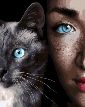 Иллюстрация Картина по номерам 40х50 см/ Девушка и кот OK 10022